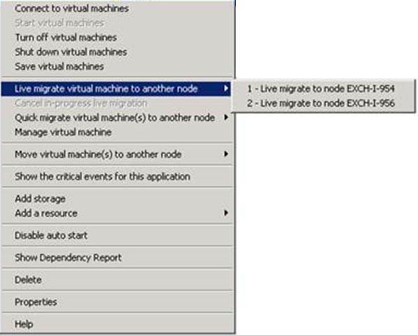 Screenshot: Live Migration of Database Availability Group in Hyper-V