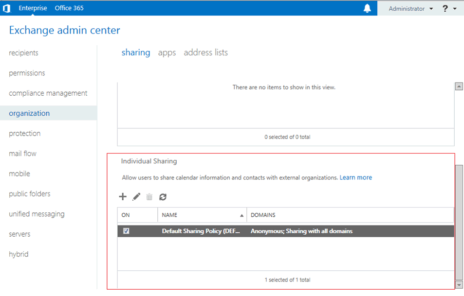 Screenshot: Individual Sharing in the Enterprise version of the EAC