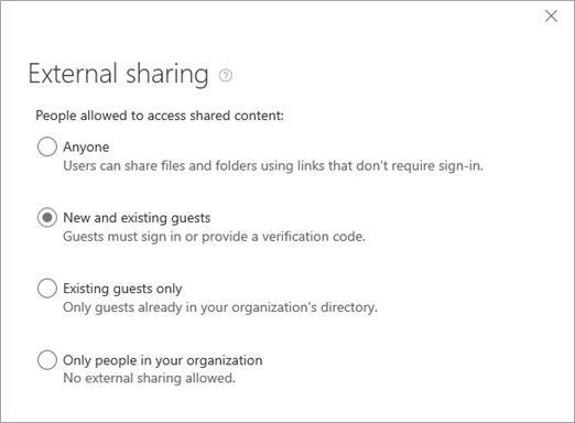 Choose the right level of access for external users to your sites – for all or on a per site basis. You must be a global or SharePoint admin in Office 365 to change the external sharing setting for a site.