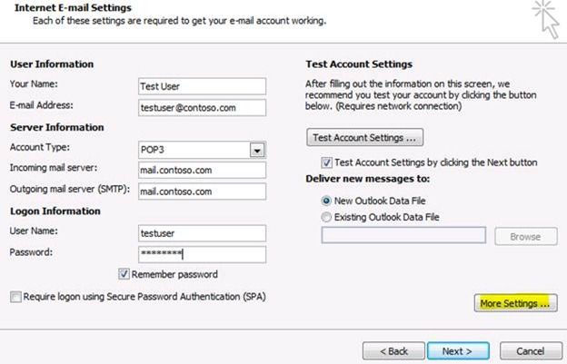 How to configure Outlook for POP3/IMAP and SMTP Connectivity in SBS  2008/2011 Standard - Microsoft Tech Community