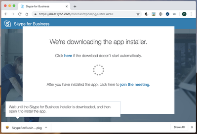 Web page for downloading the SfB app installer