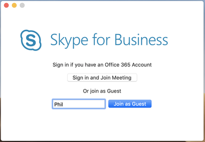 Join as a Guest screen in Skype for Business