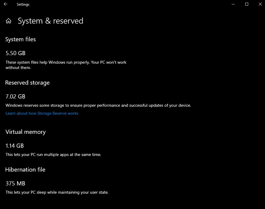 Windows 10 and reserved storage