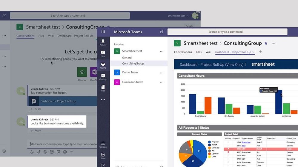 Smartsheet users can access their dashboard and other features in Teams.