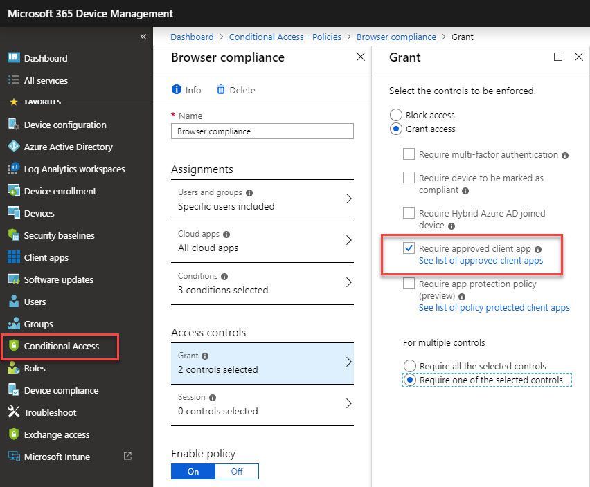 Configure conditional access policy to require approved apps