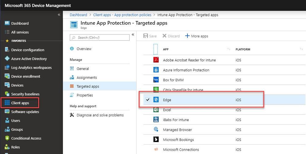 Apply app protection policies to Microsoft Edge
