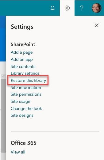 Go to Site Settings and select "Restore this library" to start the process of recovering a file or set of files based on a date prior to the issue.