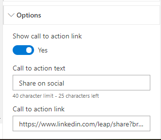 Configuring a call to action link