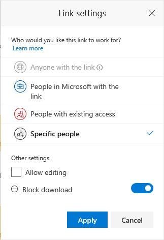 You can now choose to block download when creating sharing links to "Specific people."