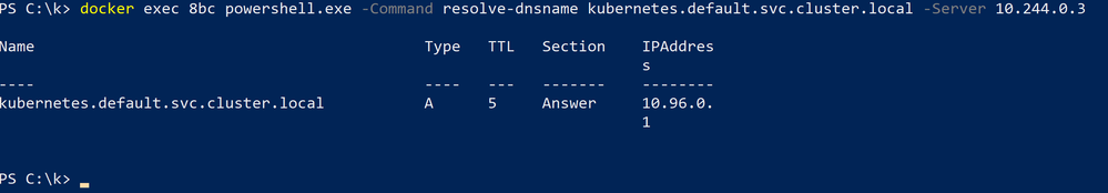 Sending a DNS request directly to the DNS pod endpoint