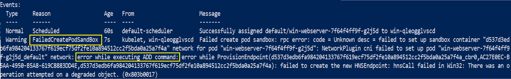 Example error due to misconfigured CNI config