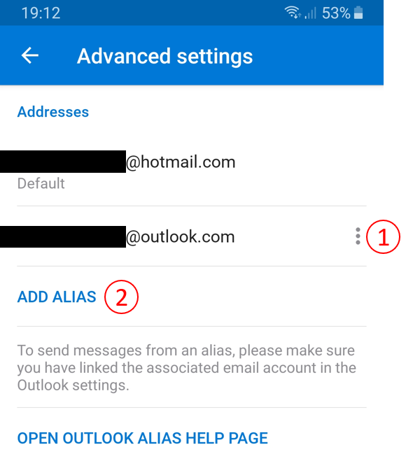 Outlook for Android Advanced settings ADD ALIAS - Microsoft Community Hub