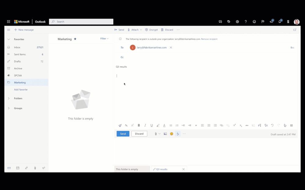 The new files sharing experience in Outlook Web App (OWA) makes items look good and you can adjust how you wish to share with the same experience as you find throughout Microsoft 365.