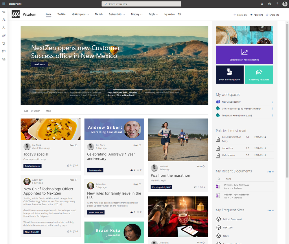 SharePoint home sites: a landing for your organization on the intelligent  intranet - Microsoft Tech Community