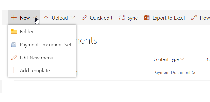 1. Document Set content type in 'New' Menu