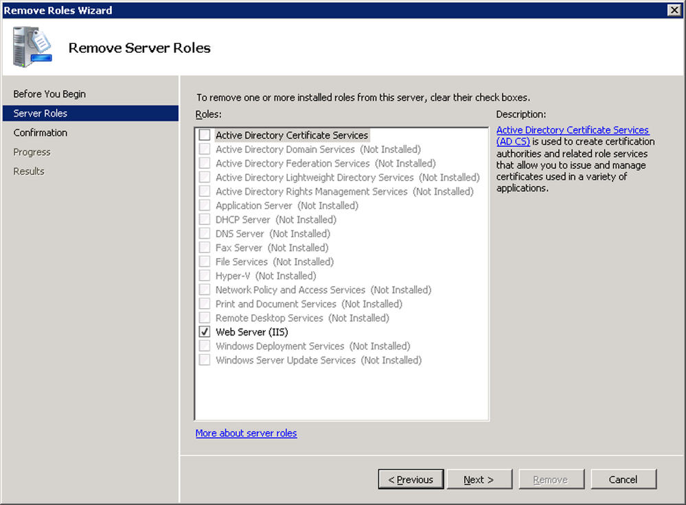 Removing Active Directory Certificate Services