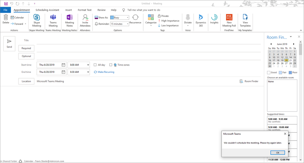 Can't create Teams Meeting in Outlook - Office 365 - Page 2 - Microsoft  Community Hub