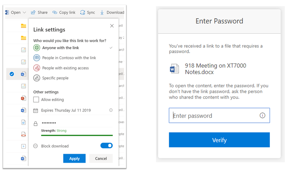 Sender and Receiver experience for password protected Anyone links