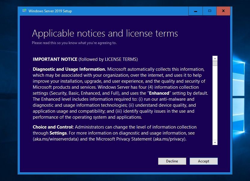 Windows Server 2019 license terms