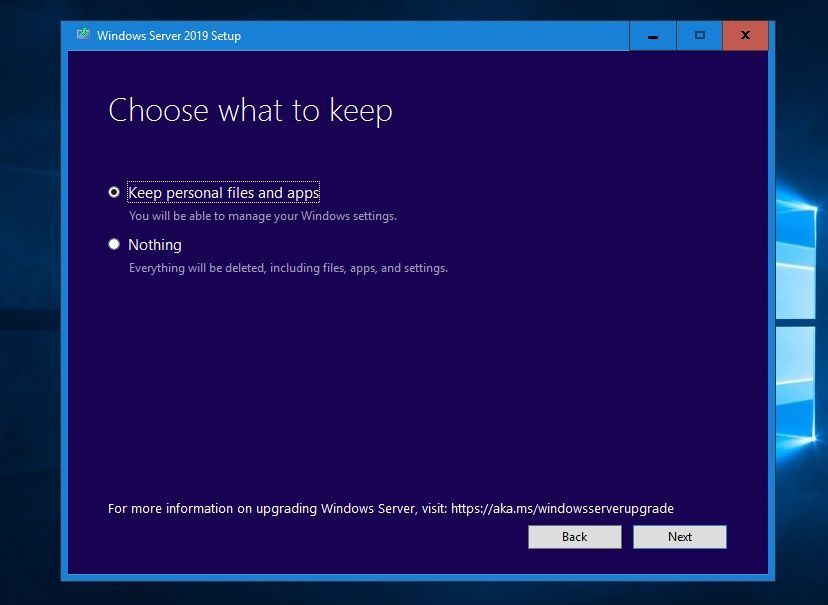 Windows Server 2019 in-place upgrade