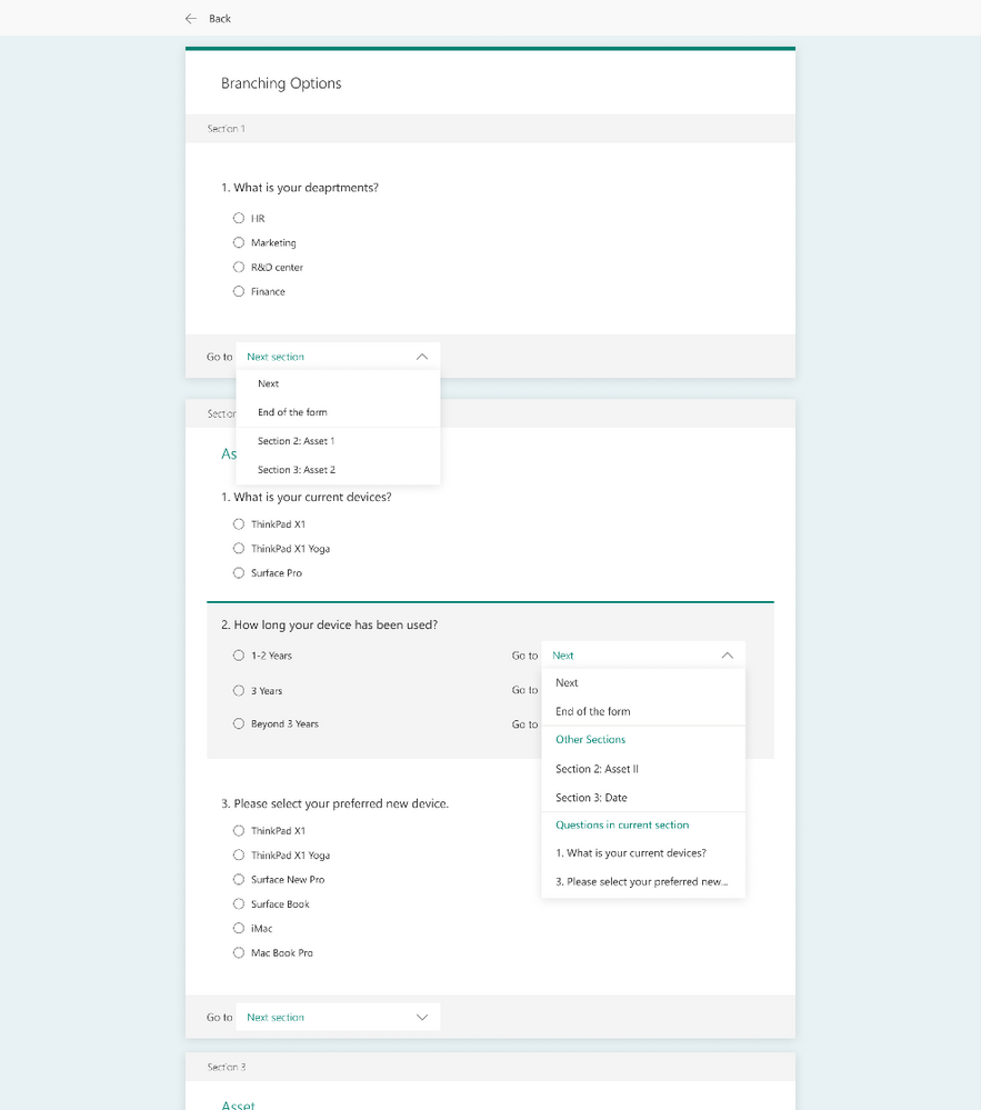 New branching options with forms with sections