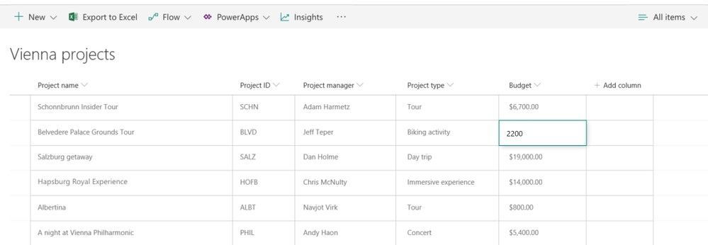 In SharePoint, open the list to edit, and then edit several items in the Quick edit view.