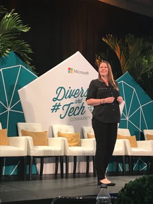 Sonia Cuff presenting on stage at Microsoft Ignite 2018