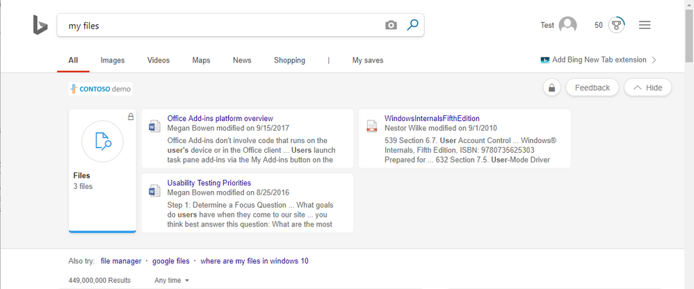 Figure 2 – Verify that Microsoft Search in Bing is working