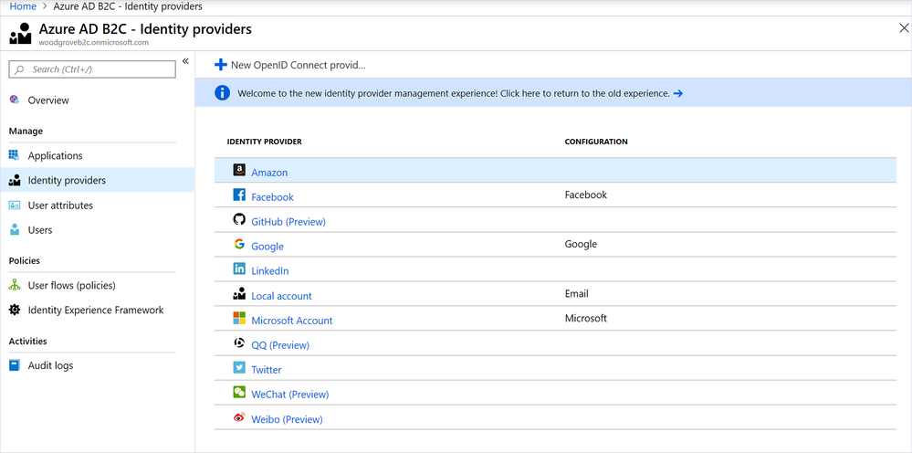 OpenID Connect identity provider configuration in the Azure portal.