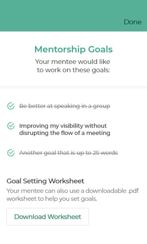 Mentors can now see exactly which areas of mentorship that the mentees require, and how they are progressing in each area!