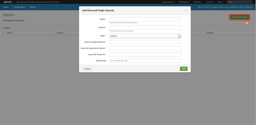 Add-on input configuration