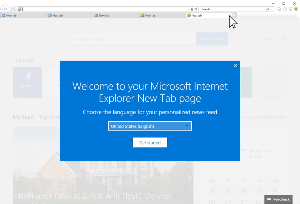 Internet Explorer with tab-close-cross staying close by