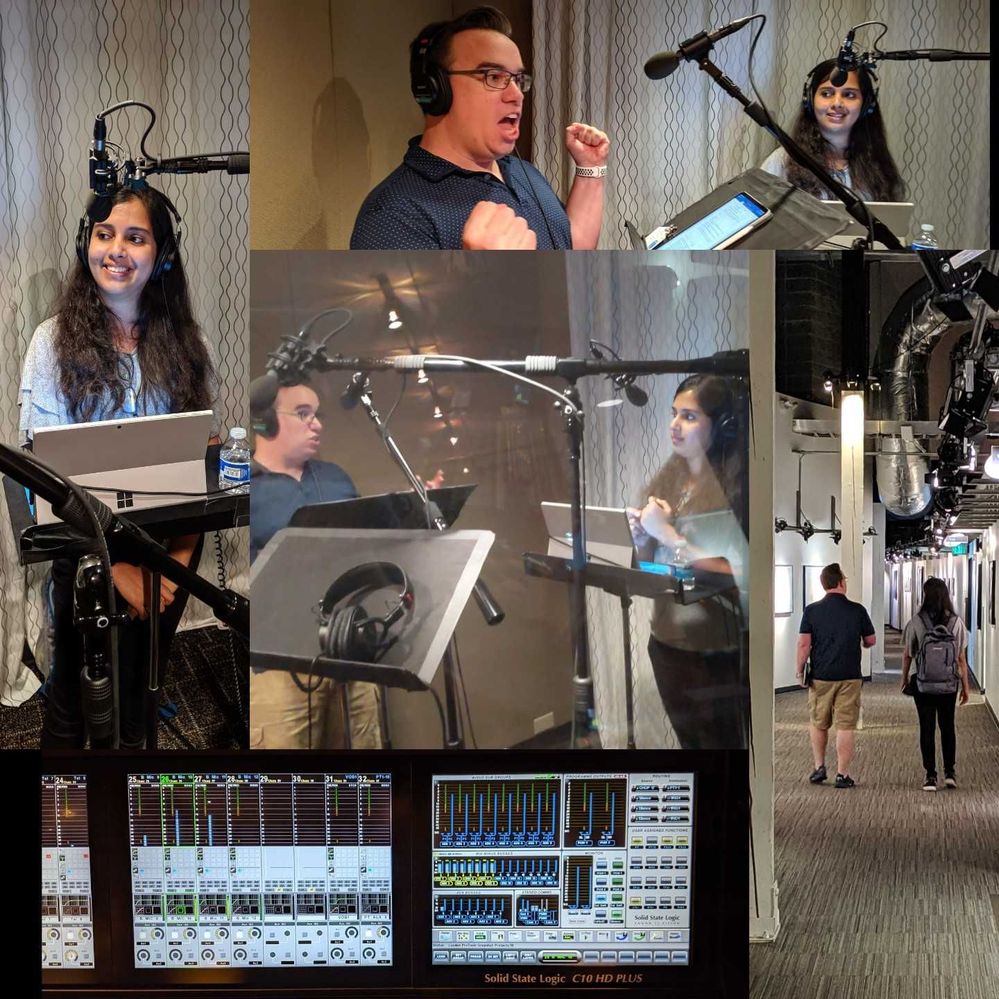 A photo collage highlighting the first Sync Up recording session with Ankita Kirti and Jason Moore at Microsoft Studios in Redmond, WA.