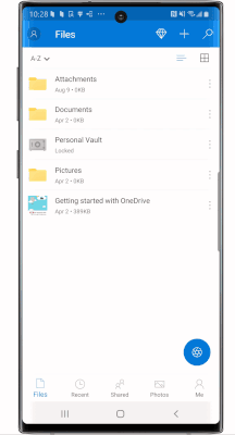 OneDrive Personal Vault in action. Tap the Personal Vault icon, verify with your fingerprint, and scan documents into your vault.