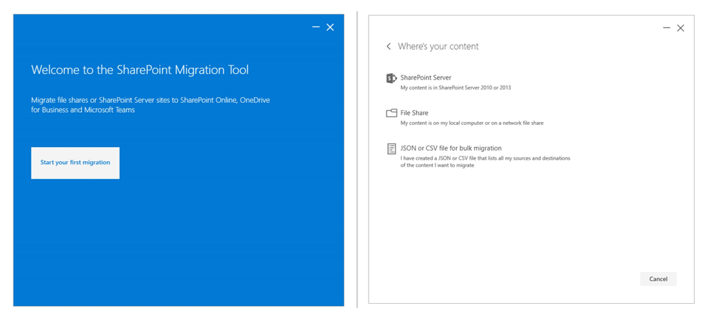 Use the SharePoint Migration Tool to migrate file shares or SharePoint Server sites to SharePoint Online, OneDrive for Business and Microsoft Teams.