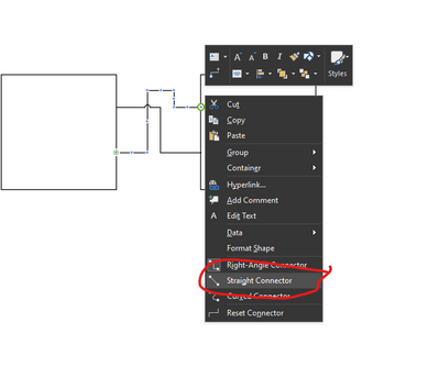 visio screenshot showing how to change connector type