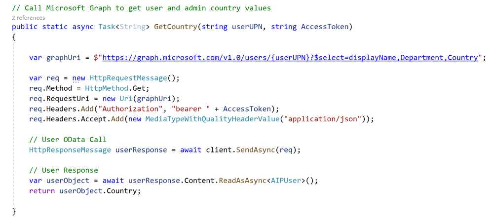 Get user country from Graph API