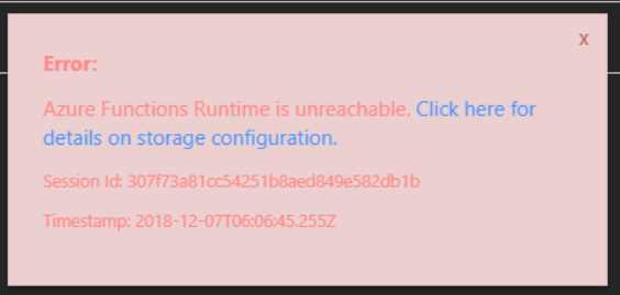 Azure Functions Runtime is unreachable - message on the portal