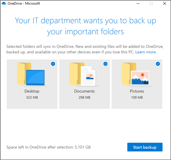 Back up and protect your important Windows folders with OneDrive.