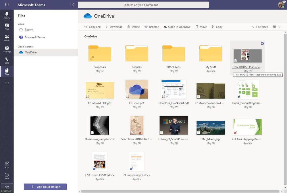 View your OneDrive files directly from within Microsoft Teams.