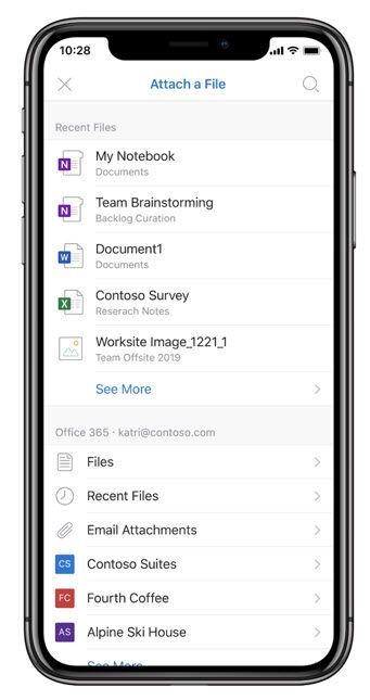 Attach a file as a link from OneDrive and shared libraries right from within Outlook mobile.