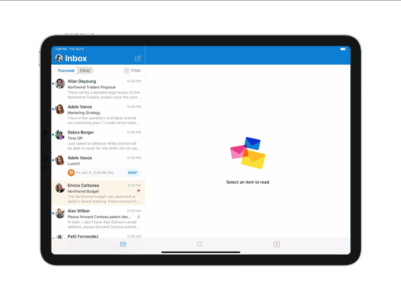 Outlook on the iPad - Split View