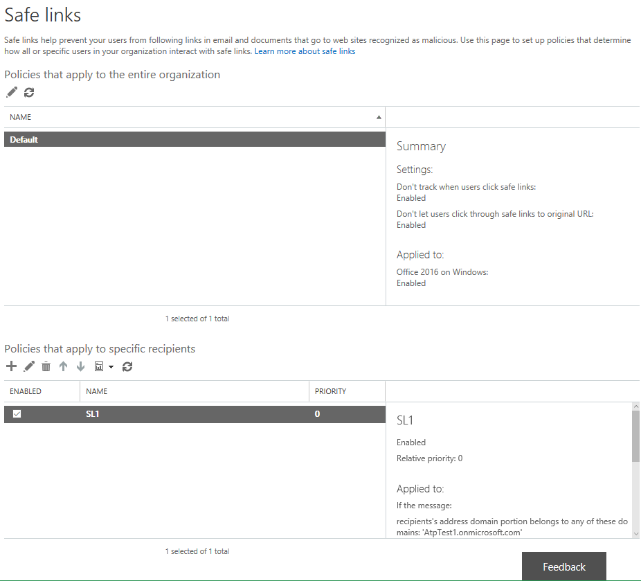 Figure 4.  Safe Links Policy for Entire Organization or for Specific Recipients