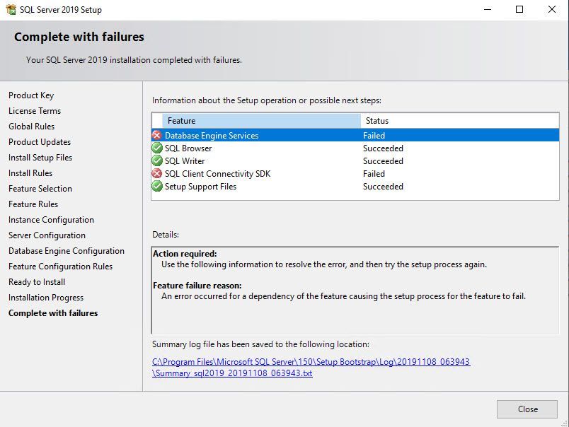SQL Server 2019 Installation Error - An error occurred for a dependency of  the feature - Microsoft Community Hub