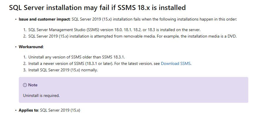 Sql Server 19 Installation Error An Error Occurred For A Dependency Of The Feature Microsoft Tech Community