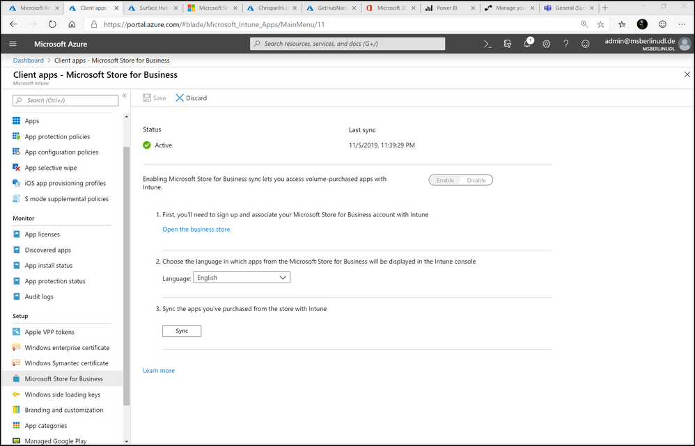 Figure 2. Store for Business settings - Intune administration