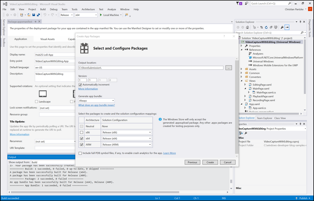 Figure 6. Creating an app package in Visual Studio 2015 for Store for Business submission