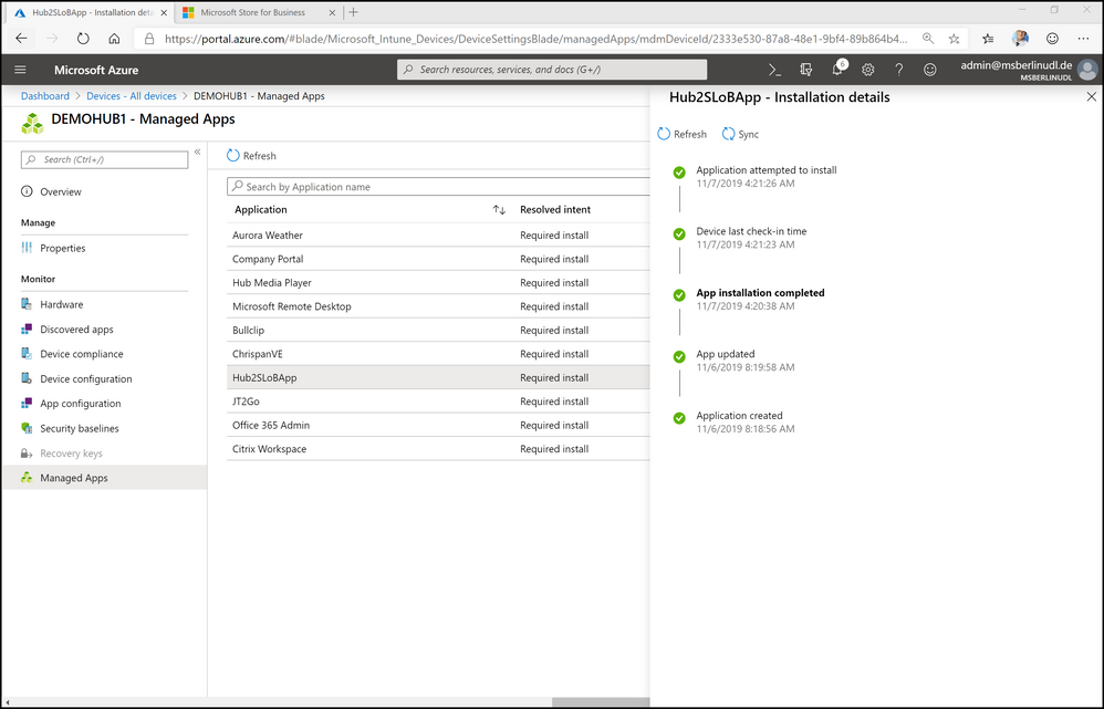 Figure 15. Installation status of managed apps in Intune