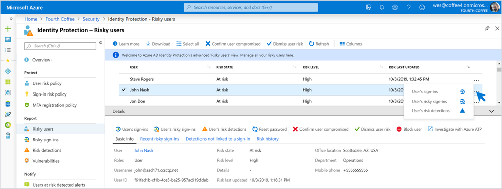 Identity Protection—Risky users.