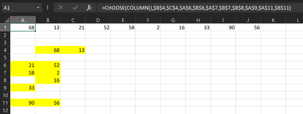 Align multiple non-adjacent cells into one row.png